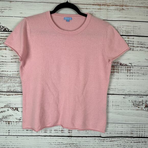 J. McLaughlin Sweaters - Women's EUC J McLaughlin Pink Cashmere Rolled Hem Short Sleeve Sweater Size L